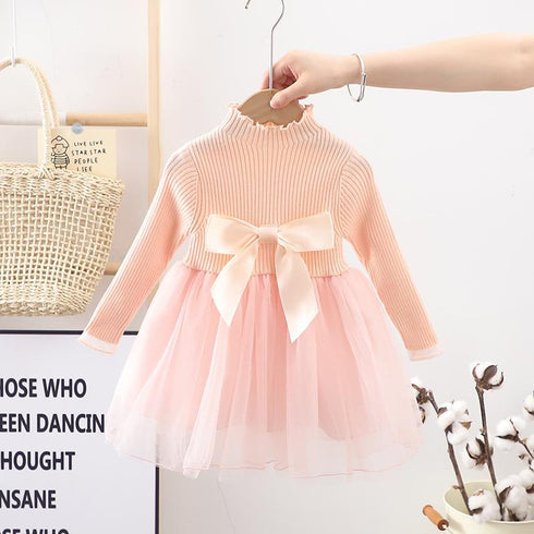 New Year's Christmas children's base skirt round neck solid color slim knit base shirt skirt