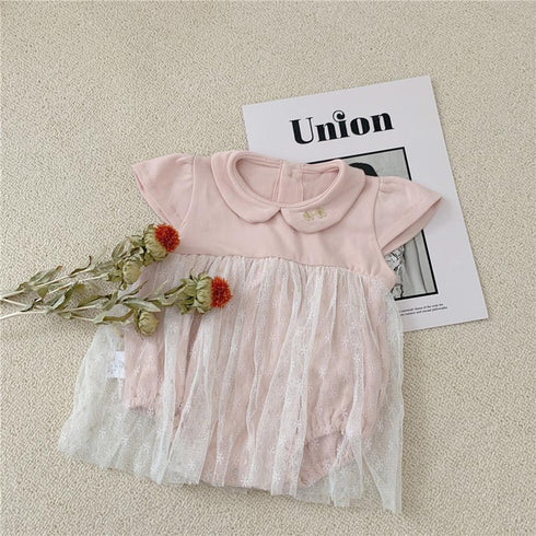 Baby Princess Dress Open Bubble Short Sleeve Skirt Embroidered Mesh Skirt