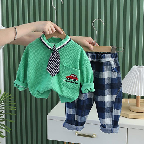 Spring and Autumn Boys Long Sleeve Set Two-Piece Set