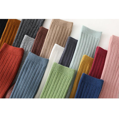 Multicolor children's socks double needle vertical stripes middle stockings baby socks solid color sports socks