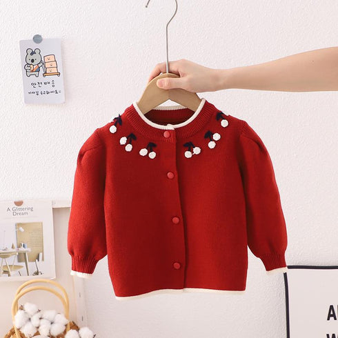 Little Cherry Sweater New Year Christmas Cardigan Long Sleeve Knitted Shirt
