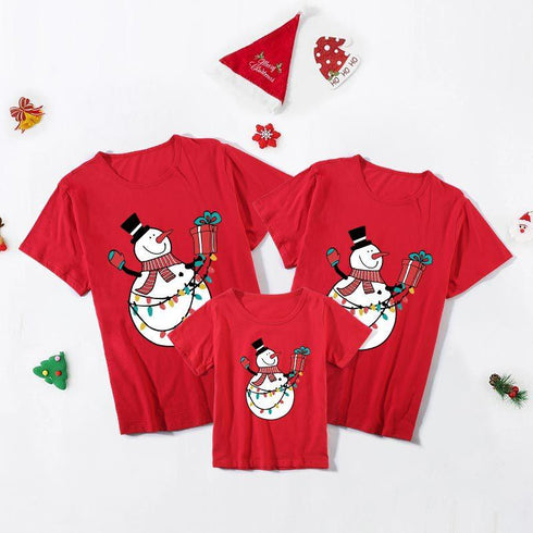 Christmas parent-child family clothing cartoon Christmas snowman printed short sleeve t-shirt