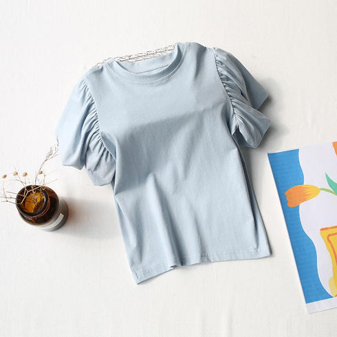 Summer Children's Solid Color Bubble Sleeve Top