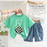 Handsome Round Neck Short Sleeve Suit With Zipper Bag Denim Shorts Two-piece Set