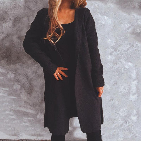 Autumn and winter solid color long sleeve hooded knitted cardigan
