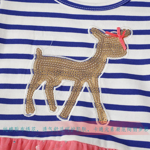 Girls' Dress Spring And Summer European And American Style Cartoon Embroidered Mesh Dress