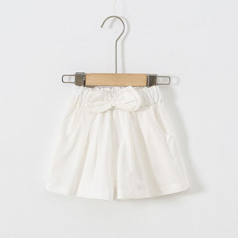 Girls Summer Solid Bow Elastic Shorts