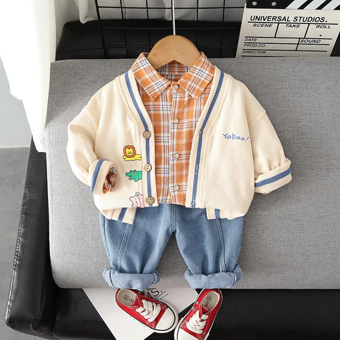 Boy's Handsome Long Sleeve Cardigan Jacket Baby Casual Suit