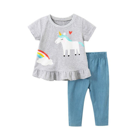 Girls Short Sleeve Suit Summer New Short Sleeve Pants Two-piece Set