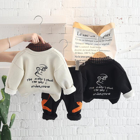 Autumn and winter boys plus velvet long sleeve suit set of three