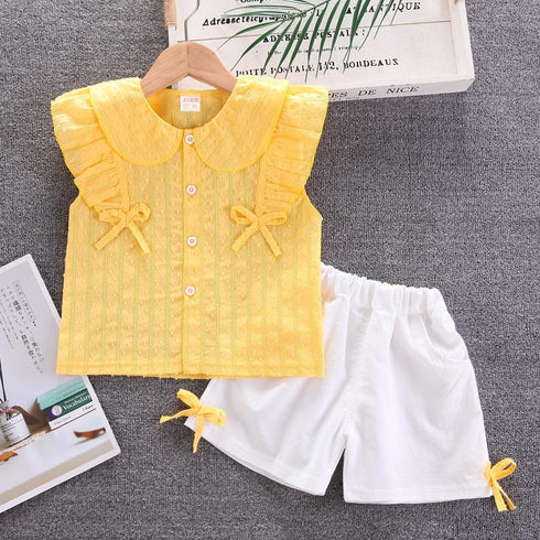 Girls Summer Short Sleeve Shorts Two-Piece Set