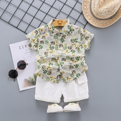 Summer Boys' plant print short sleeve suit