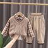 Autumn and winter boys plus velvet sweater waistcoat three-piece set