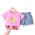 Girl's Short-Sleeve Denim Shorts Set Two-Piece Set