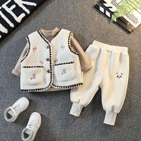 Winter children plus velvet waistcoat three-piece set