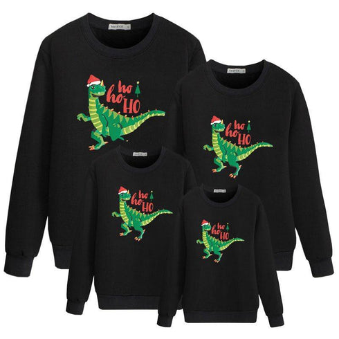 Cartoon Dinosaur Funny Christmas Hat Printed Jacket Mom and Dad Child Parent-Child Series
