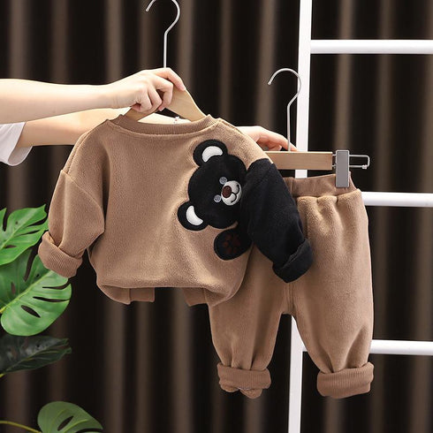 Autumn and winter baby casual plus velvet suit two-piece set