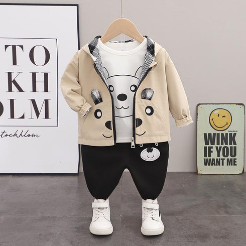 Spring and Autumn Boys Hooded Long Sleeve Zipper Shirt Set of Three