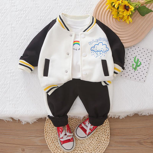 Spring and Autumn Boys Sports Baseball Suit Set of Three