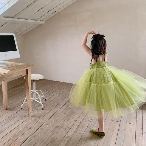 Children's Mesh Stitched Puffy Skirt Little Girl's Foreign Style Sling Yarn Skirt