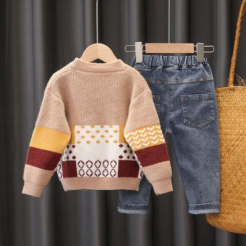 Boys long sleeve suit spring and autumn knitted cardigan set of three