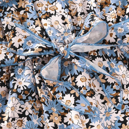 Girls' Summer Floral One Shoulder Bandage Bow One-piece Shorts