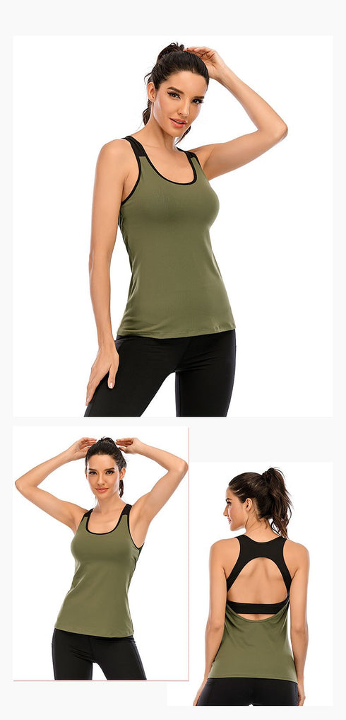 Two-in-one long Yoga Vest Hollow Back Vest Soft Slim Yoga Suit