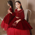 New Year's Christmas Dress Birthday Red Long Sleeve Velvet Princess Paggy Dress