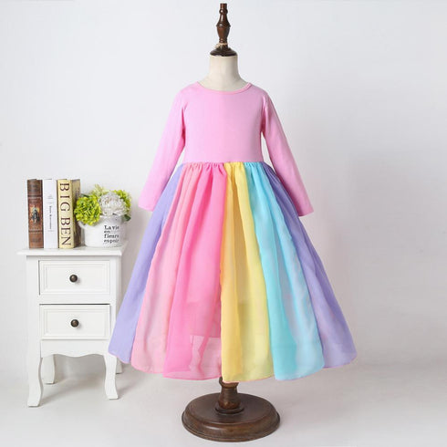 Long Sleeve Rainbow Mesh Dress