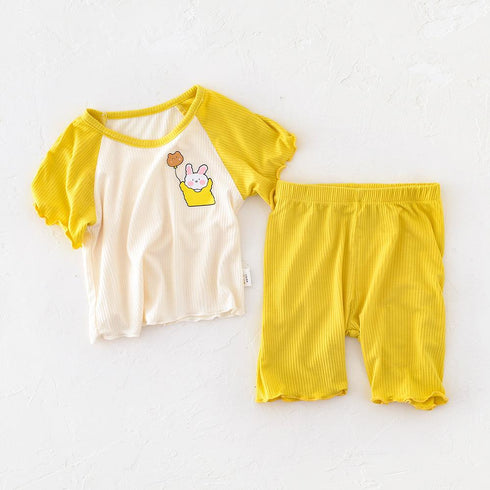 Cartoon Animal Elastic Splicing Short Sleeve Pants Set
