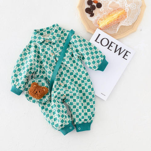 Baby cartoon plaid bear climbing suit for baby send backpack
