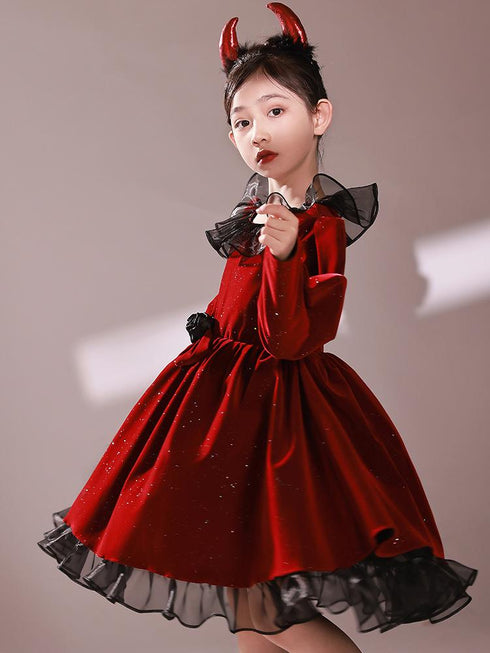 Children's Princess Dress Fall/Winter Red Velvet Halloween Dress Christmas New Year Joker Dress