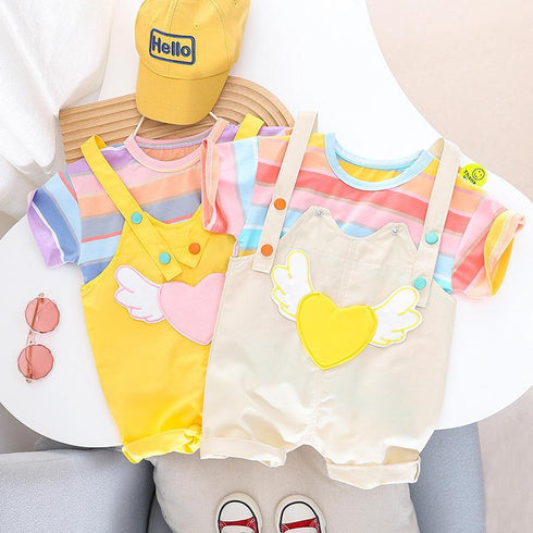 Cute Angel Wing Strap Pants Two Piece Set