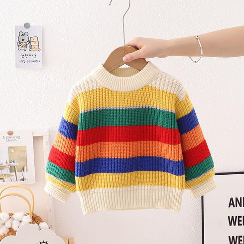 Rainbow Sweater Kids Knitted Shirt Long Sleeve Top Pullover