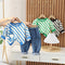 Casual Round Neck Diagonal Long Sleeve Suit Boy Baby Jeans Pants Two-piece Set