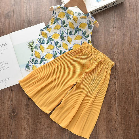 Summer Girl's Breathable Shirt Wide Leg Pants Set