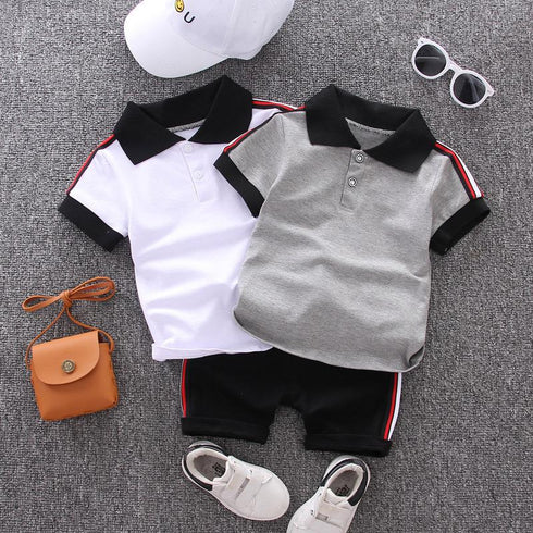Summer boys solid color short sleeve suit