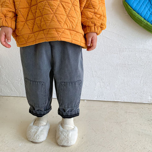 Children's Jeans One Pants with Cashmere Pants Baby Patch Pants