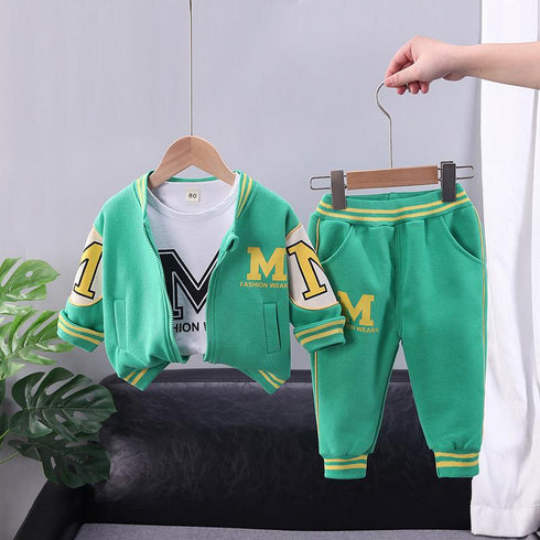 Children's baseball suit cardigan set of three