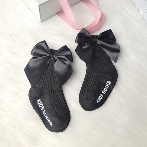 Children's Big Bow Medium Socks Fall/Winter Big Bow Baby Socks Solid Color Medium Non-slip Floor Socks