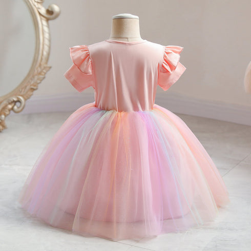 Girl's Dress Girl's Swan Rainbow Mesh Princess Dress