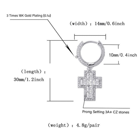 Hip Hop Short Cross Earrings for Men and Women Full of Zircon