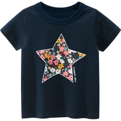 Summer girls short sleeve five-pointed star
