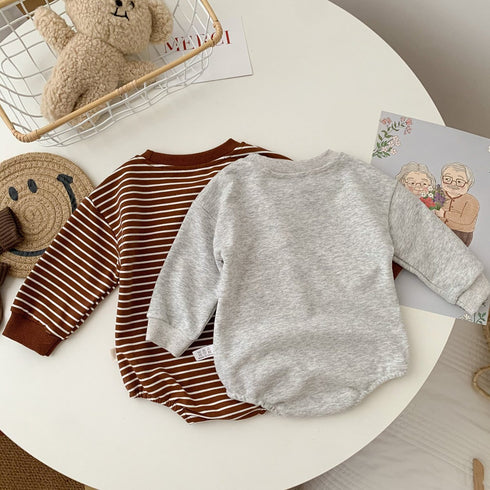 Striped cartoon bear round neck sweater fart jacket ha coat baby cotton one-piece climbing suit