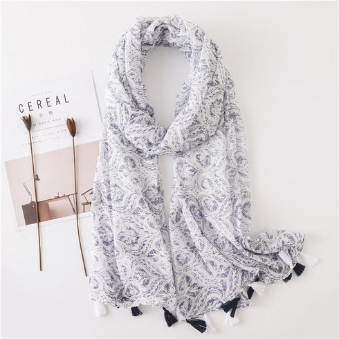 Small Fresh Cotton and Hemp Scarf Bohemian Printed Scarf