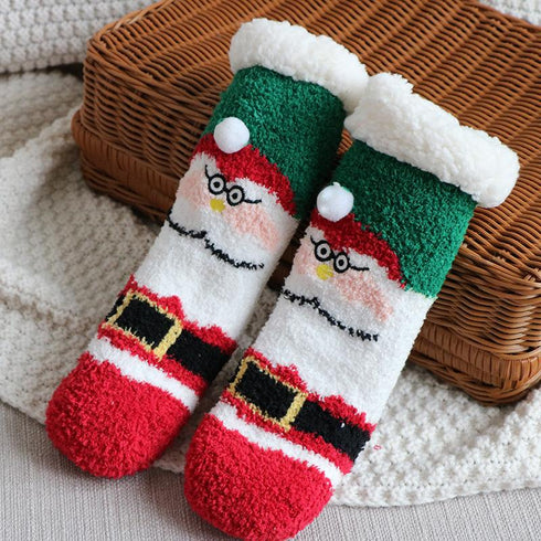 Children's Christmas socks lamb velvet coral fleece socks children's floor socks plus velvet baby socks non-slip