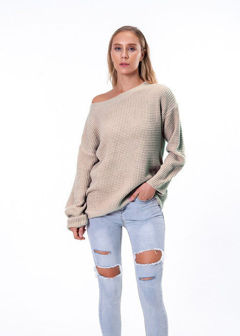 Autumn and winter solid color loose beveled jacket knitted sweater