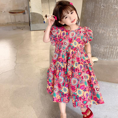 Girls' Peacock Flower Dress