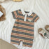 Vintage striped one-piece dress lapel Polo shirt baby handsome creeping suit