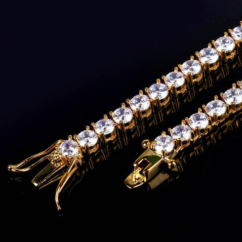 Real Gold Plated Zircon Single Row 4mm Necklace Hip Hop Jewelry